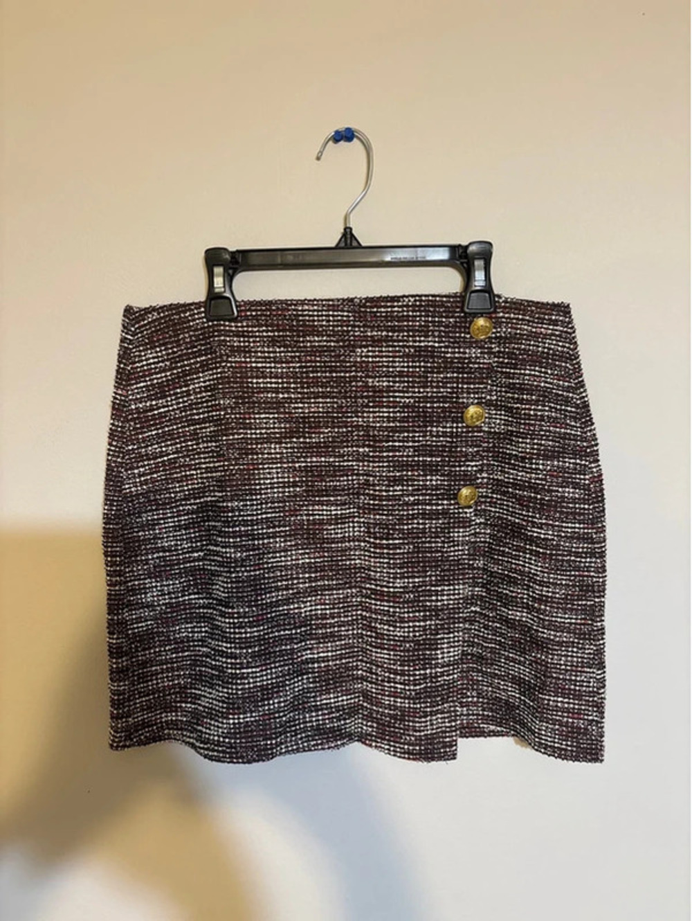 Joe B by Joe Benbasset Tweed Wrap Mini Skirt Gold Button Detail Size L